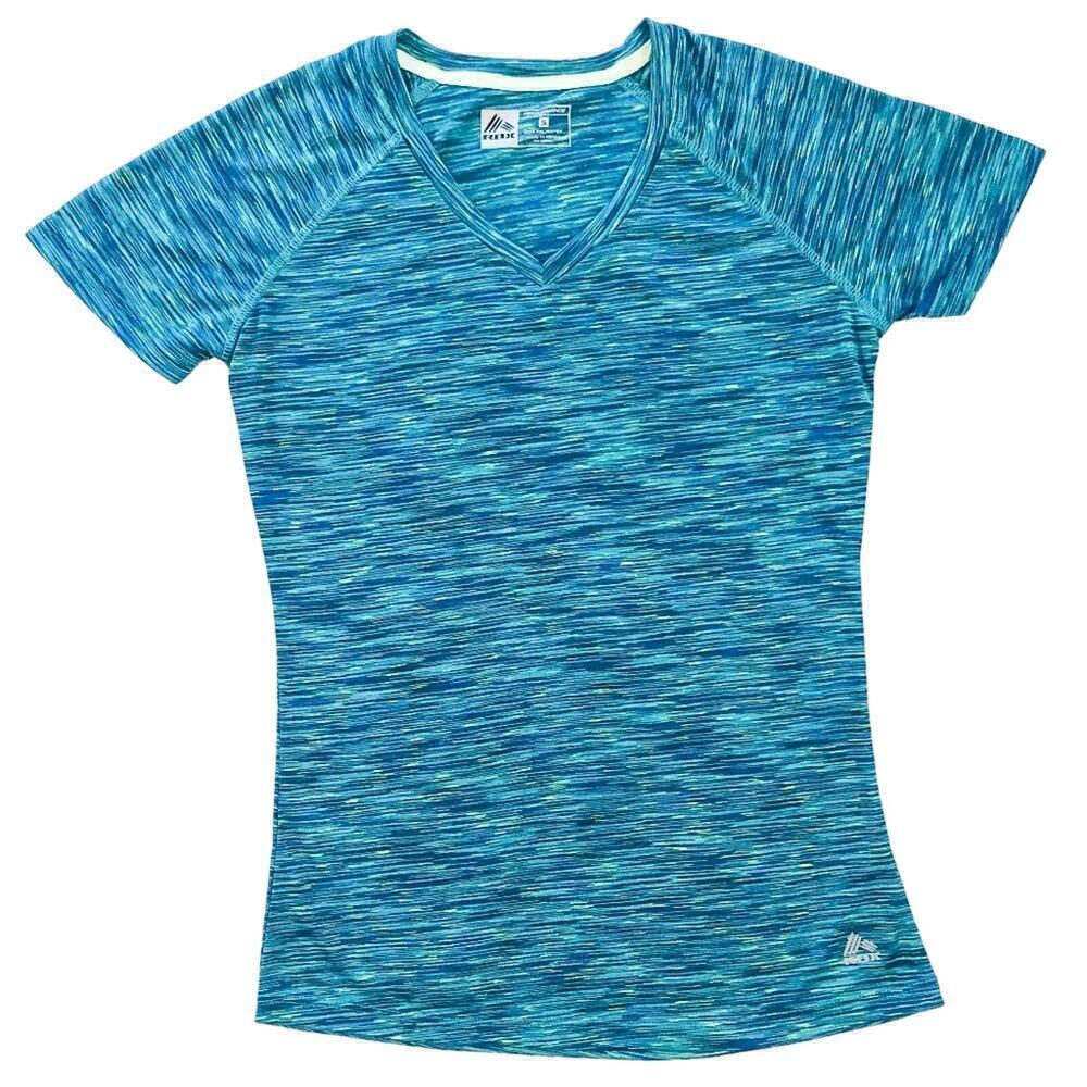 Reebok RBK Blue & Green Marled Performance Short Sleeve Athletic Top Womens S